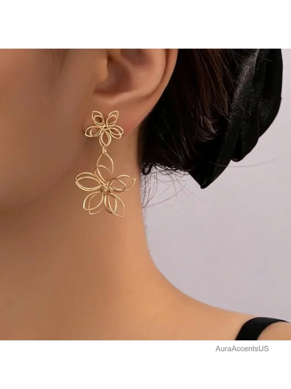 Large Statement Flower Dangle Earrings Women Boho Floral Jewelry Alloy Metal